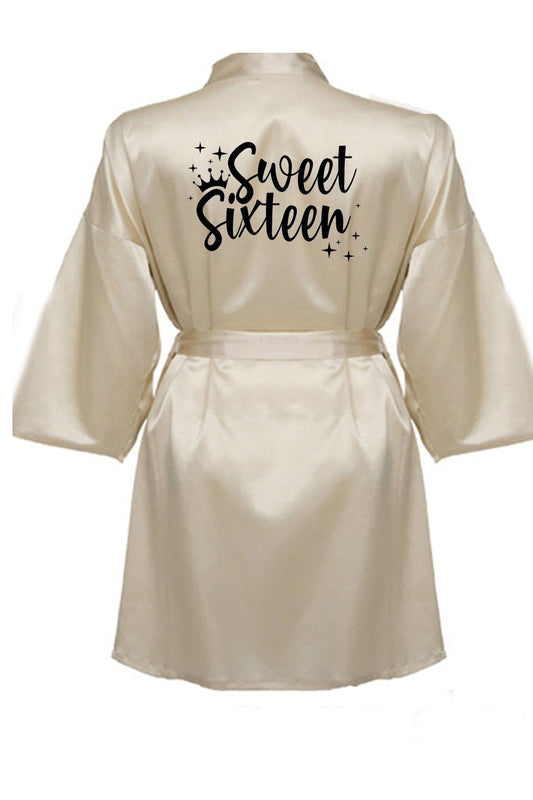 Beige Sweet 16 Robe With Black Solid Logo