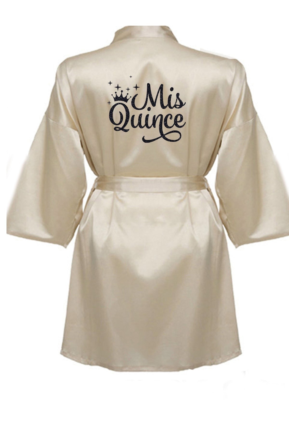 Beige Robe With Black Glitter Logo