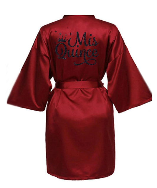 Burgundy Quince Robe with Black Glitter logo