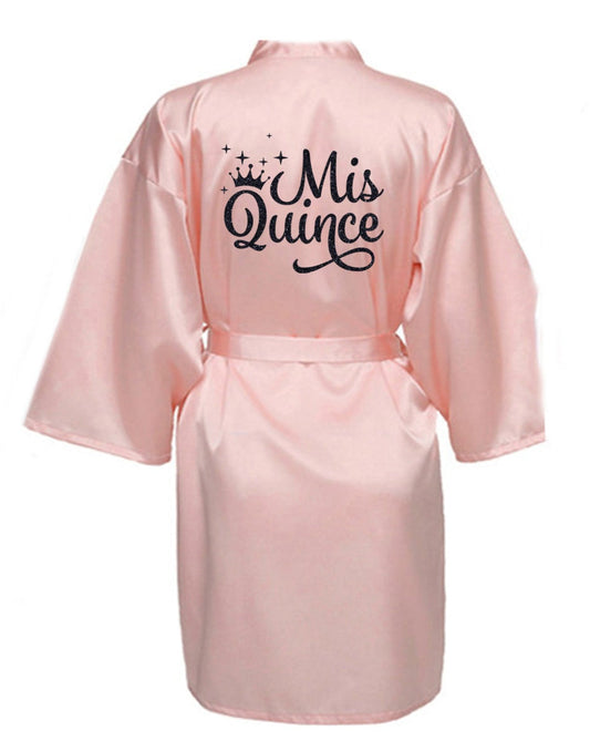 Blush Quince Robe With Black Glitter Logo