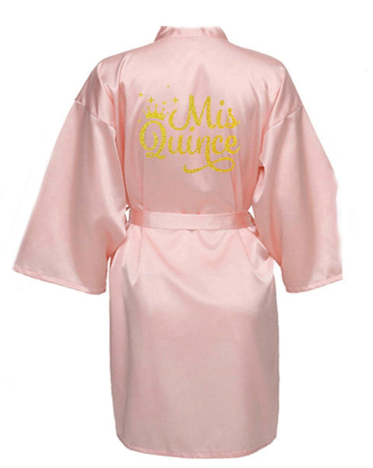 Blush Quince Robe With Gold Glitter Logo