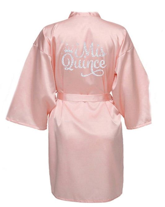 Blush Quince Robe With Silver Glitter Logo