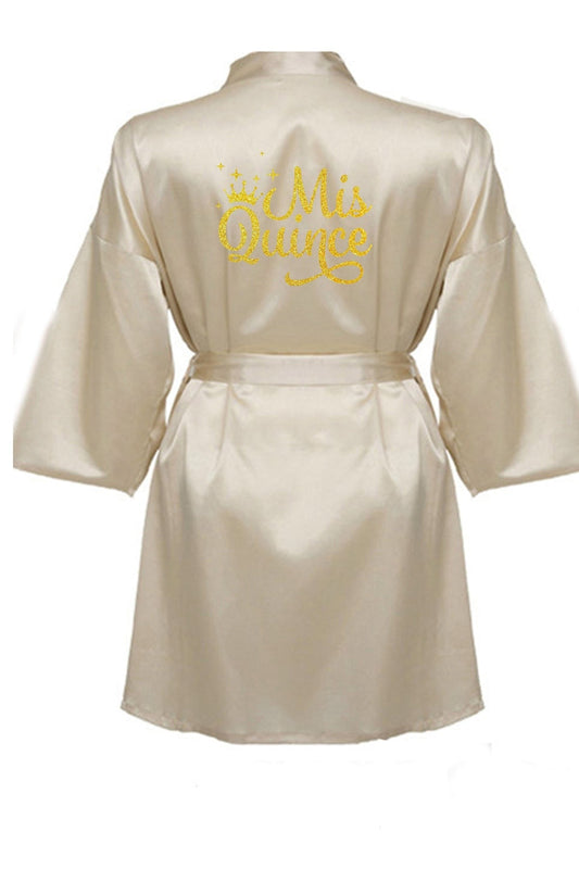 Beige Robe With Gold Glitter Logo