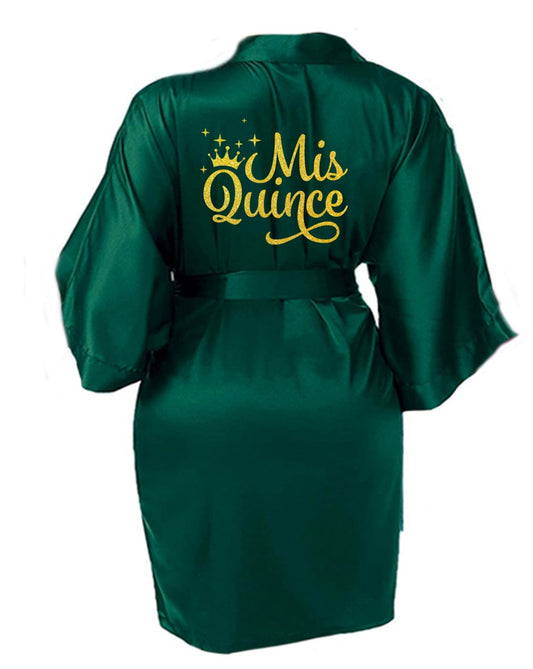 Emerald Quince Robe With Gold Glitter Logo