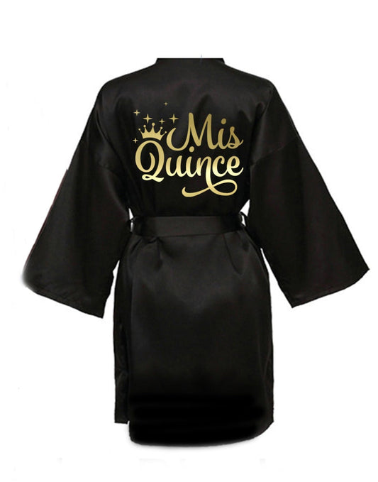 Black Quince Robe With Gold Mirror Logo