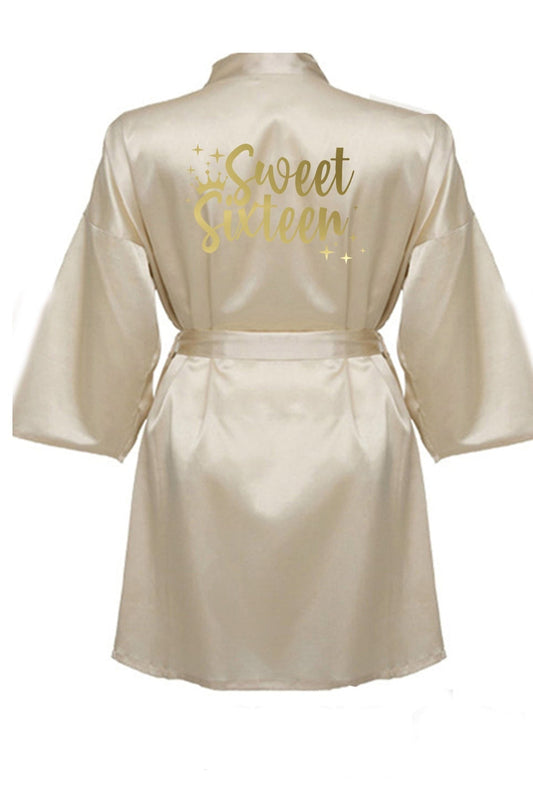 Beige Sweet 16 Robe With Gold Mirror Logo