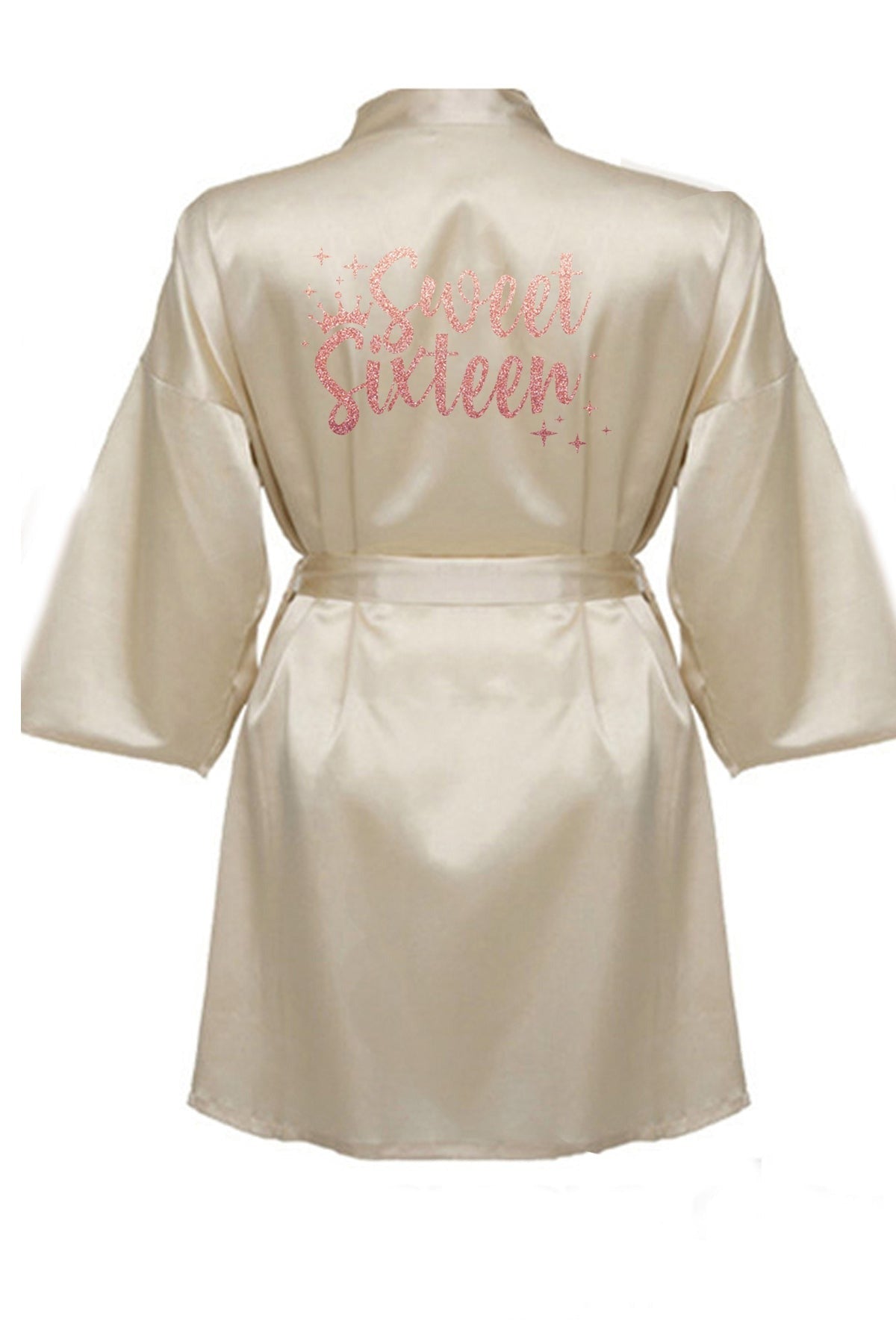 Beige Sweet 16 Robe With Rose Glitter Logo