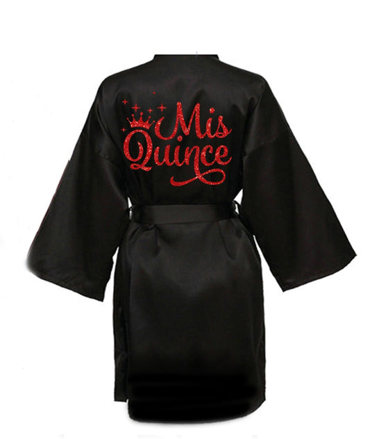 Black Quince Robe With Blue Glitter Logo