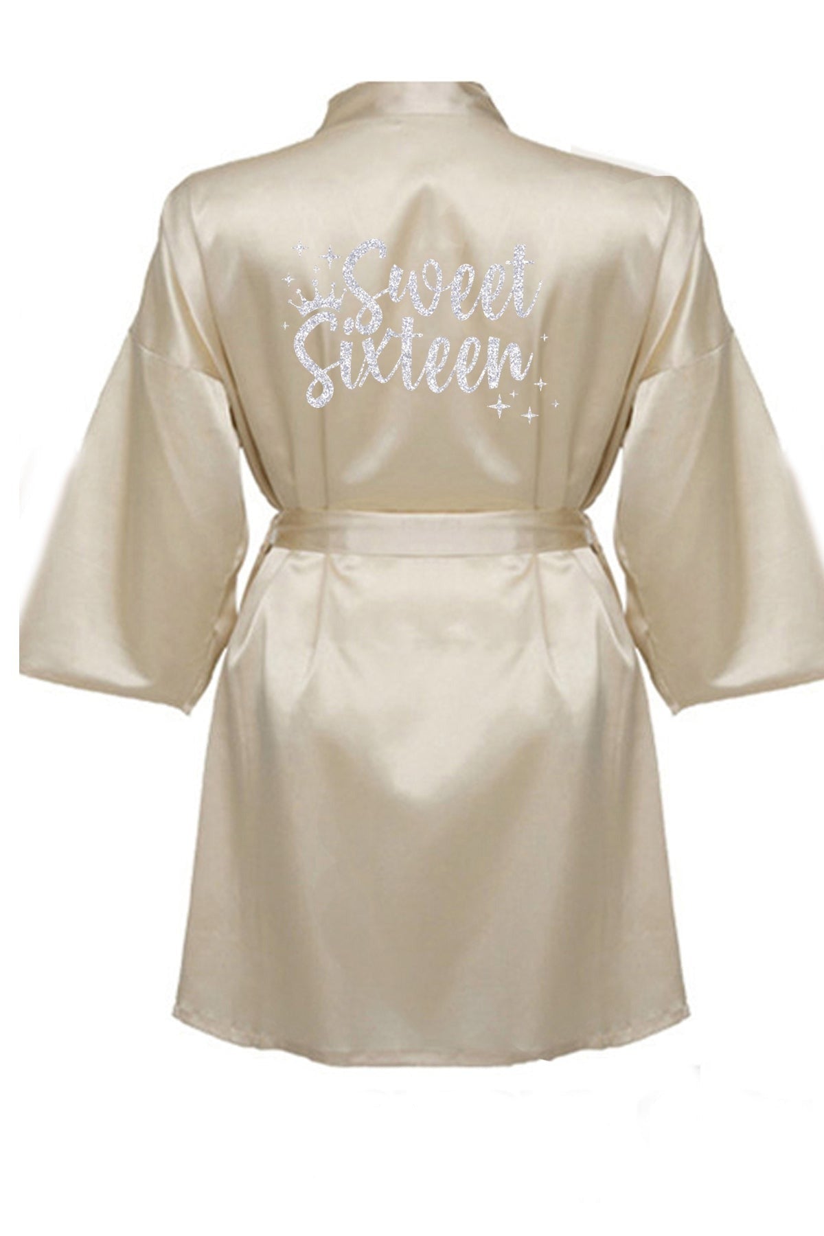 Beige Sweet 16 Robe With Silver Glitter Logo