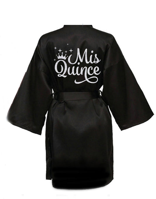 Black Quince Robe With Silver Glitter Logo