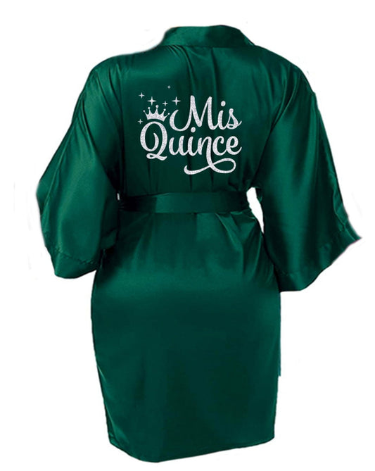 Emerald Quince Robe With Silver Glitter Logo